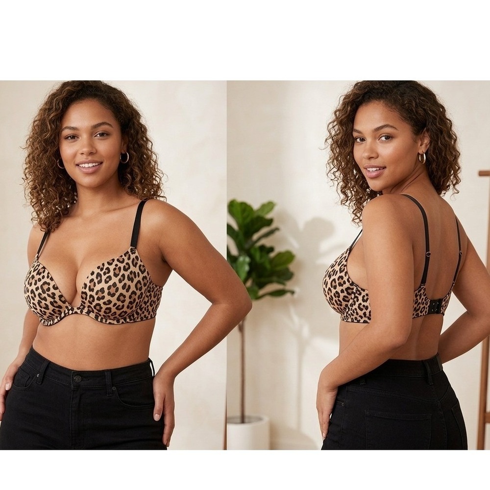 Victoria's Secret Bombshell Plunge Push-Up Bra Leopard‎ Print 36DD 167342-QBT